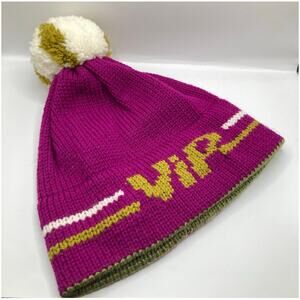 Old Sun Knits Pink VIP Retro Wool Knit Pompom Beanie Adult OS Ski Snowboard
